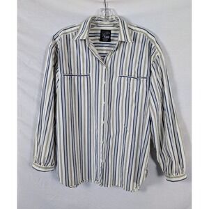 Lee Women's M Blue Striped Cotton Button Up Shirt Relaxed Fit Boyfriend Coastal